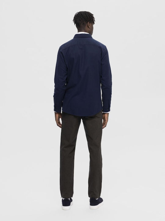 Long Sleeve Flannel Overshirt in Narrow Fit Dark Sapphire