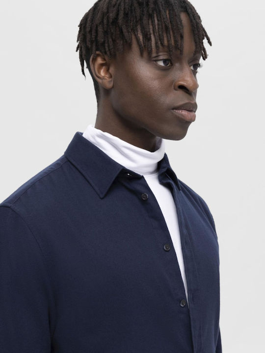 Long Sleeve Flannel Overshirt in Narrow Fit Dark Sapphire