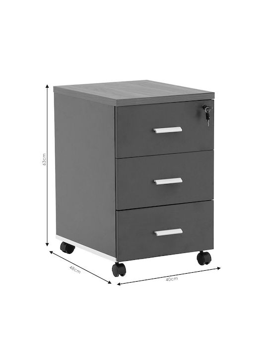 Oscar Office Storage Chipboard Drawer with Wheels, Lock & Drawers Walnut-carbonate L40xW48xH63cm