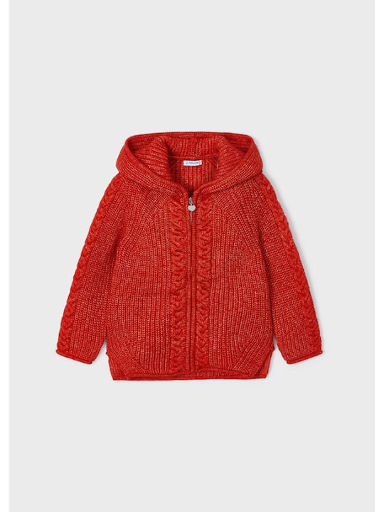 Mayoral Knitted Hooded Cardigan with Zipper Orange