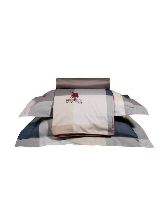 Greenwich Polo Club Duvet Cover Set Cotton Satin Queen with 2 Pillowcases 220x240 2164 Grey - Brown - White