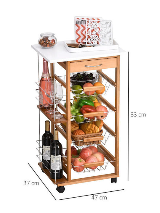 HomCom Kitchen Trolley Wooden Brown 4 Slots 83x47x37cm