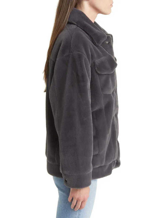Frankie Faux Fur Trucker Jacket Women's Short Fur Black
