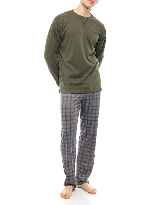 Pink Label Men's Winter Checked Pajamas Set Gray