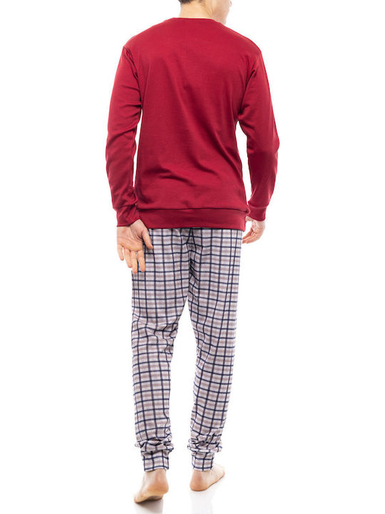 Pink Label Men's Winter Checked Pajamas Set Red