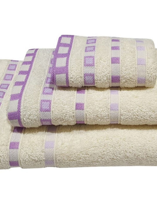 Le Blanc Bath Towel Combed Jacquard Dot 70x140cm. Krem-Lila Weight 450gr/m²