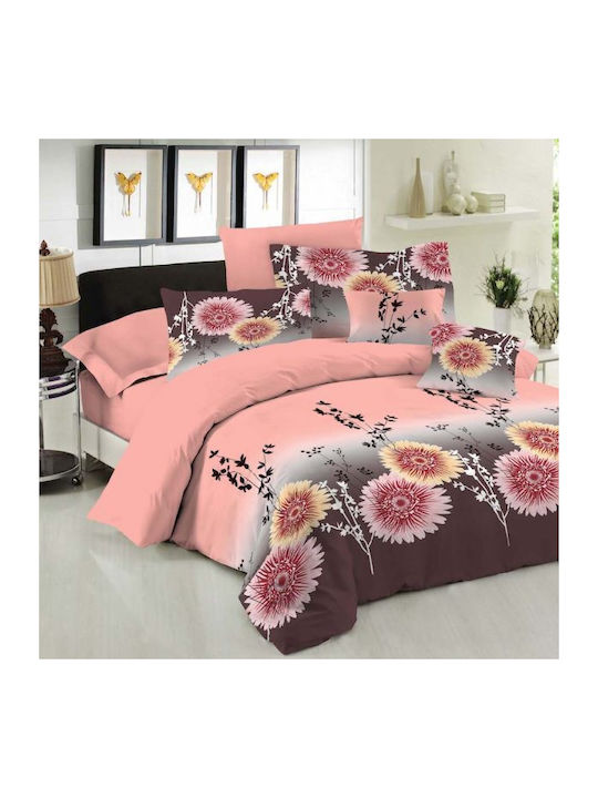 Le Blanc Sheet Sets Queen with Elastic 160x200+30cm. Chrysanthemum Peach 4pcs