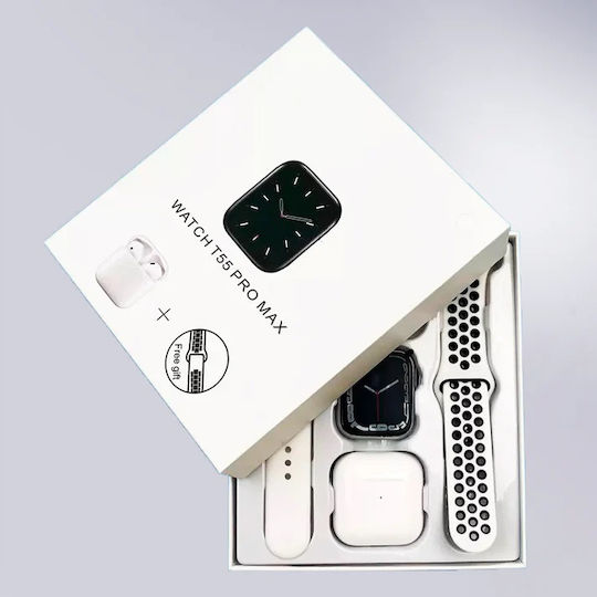 T55 Pro Max Aluminium 44mm Smartwatch με Παλμογράφο (Ροζ)