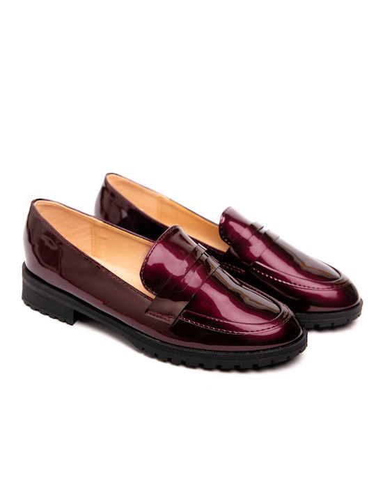 Malesa Patent Leather Women's Moccasins in Burgundy Color