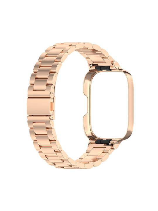 Stainless Steel Protective Frame Λουράκι Ανοξείδωτο Ατσάλι Ροζ Χρυσό (Redmi Watch 3 Active)