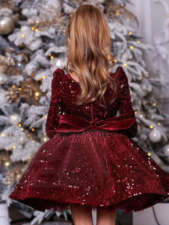 Rochie pentru Copii Mânecă lungă cu Paiete Burgundy