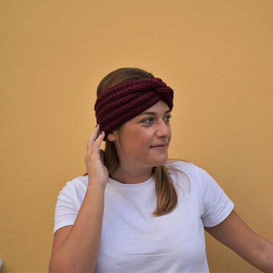 Women's Headband with Rib Knitting in Burgundy Color