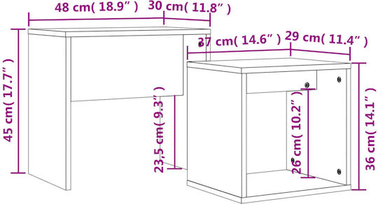 Rectangular Zigon Set Wooden Brown Oak 2 Pieces M48xW30xH45cm