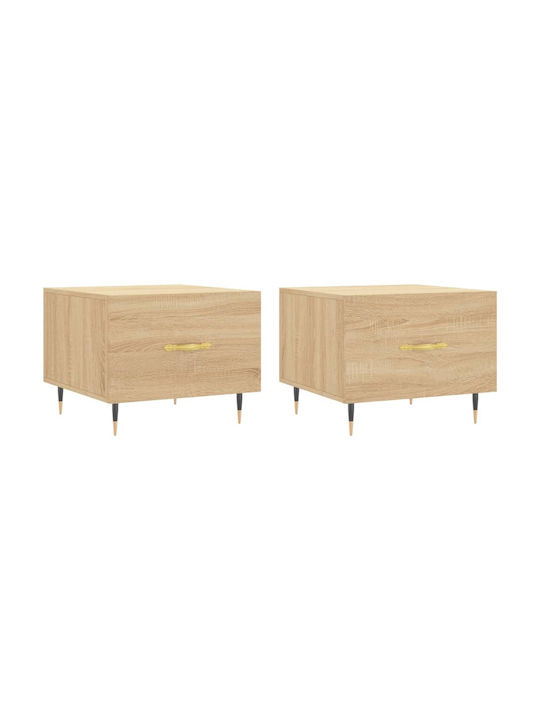 Square Side Table Wooden with Drawers Beige 2pcs W50xD50xH40cm