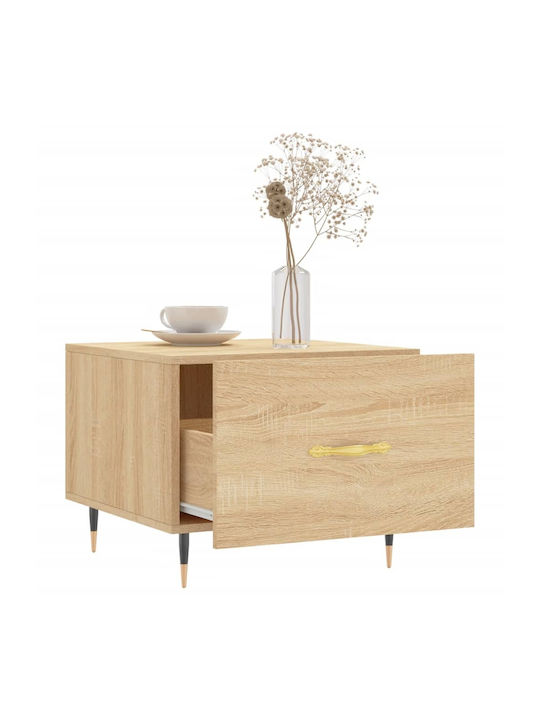 Square Side Table Wooden with Drawers Beige 2pcs W50xD50xH40cm