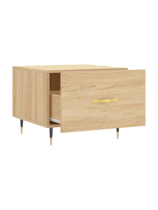 Square Side Table Wooden with Drawers Beige 2pcs W50xD50xH40cm