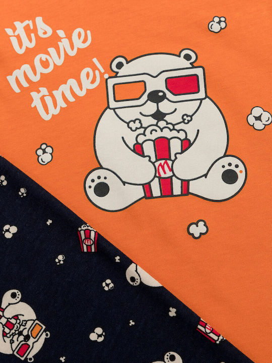 Minerva Kinder Schlafanzug Winterlich Orange Pop Corn