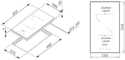 Pyramis Domino Autonomous Cooktop with Induction Burners 29x52cm