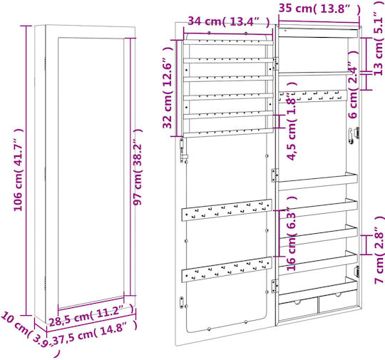 vidaXL Oglindă de Perete cu Alb Ramă din Lemn & Iluminare LED 106x37.5cm 1buc