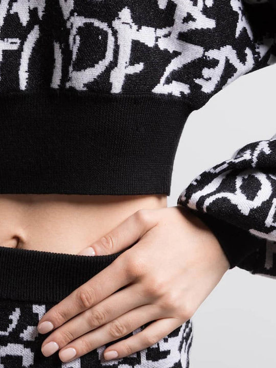 Damen Langarm Kurz Pullover Schwarz