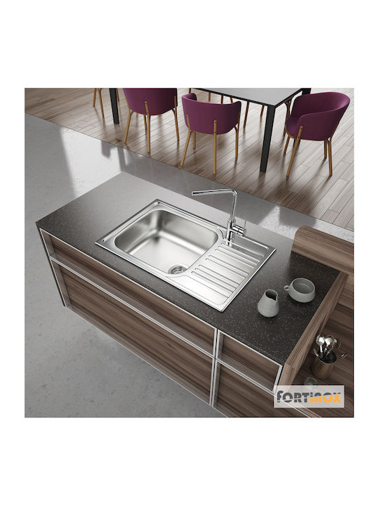 Fortinox Valley 25186 Ένθετος Νεροχύτης Inox Σατινέ Μ86xΠ50cm Ασημί