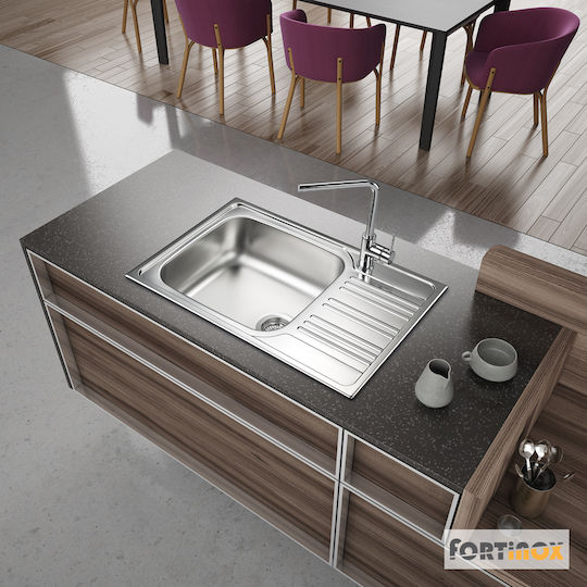 Fortinox Valley 25186 Ένθετος Νεροχύτης Inox Σατινέ Μ86xΠ50cm Ασημί