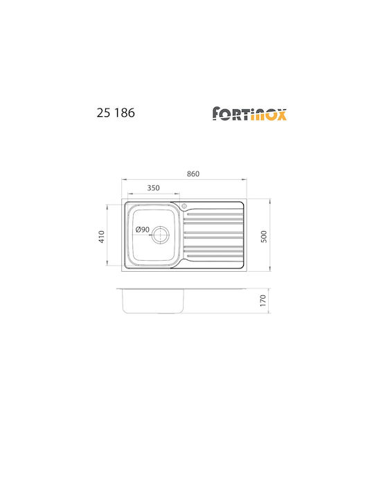 Fortinox Valley 25186 Ένθετος Νεροχύτης Inox Σατινέ Μ86xΠ50cm Ασημί