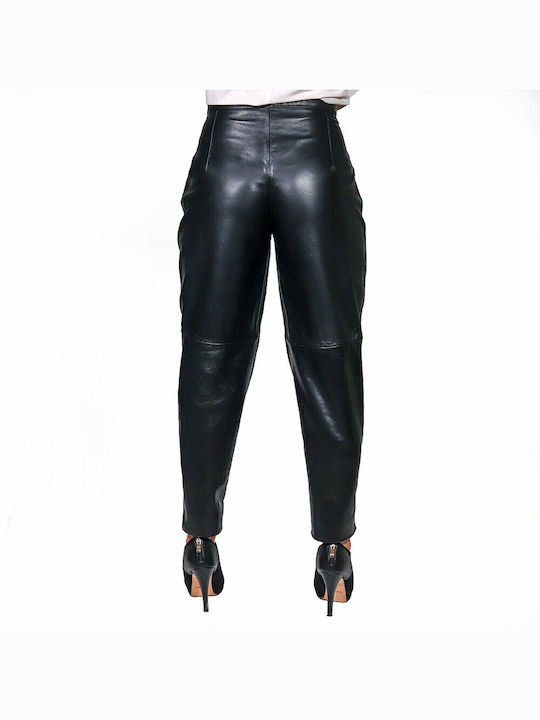 Ageridis Leather Women's High-waisted Leather Trousers Black