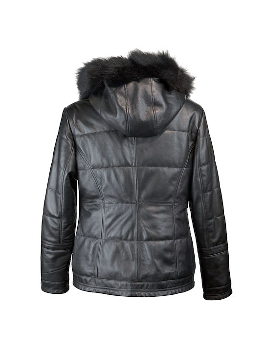 Ageridis Leather Women's Short Lifestyle Leather Jacket for Winter Black