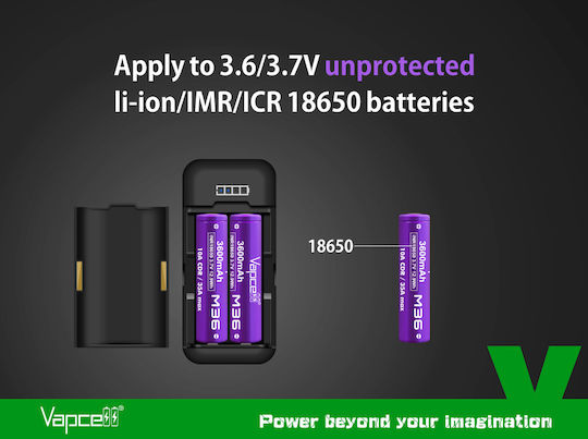 Vapcell USB Φορτιστής Μπαταριών Li-ion Μεγέθους 18650