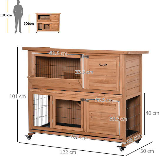 Pawhut D51-315 Holzkäfig für Kaninchen 122cmx50cmx101cmcm.