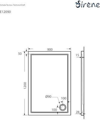 Sirene Rectangular Acrylic Shower White Extra Flat 120x90x5.5cm