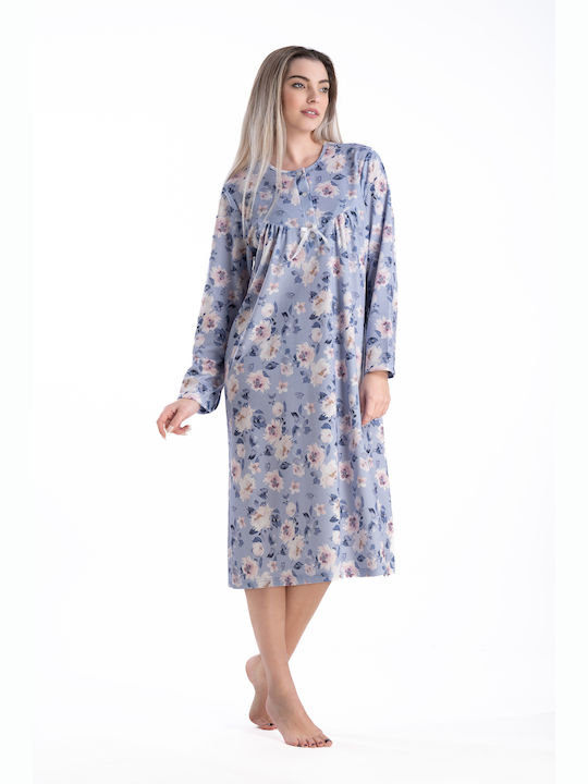 Relax Lingerie Winter Cotton Women's Nightdress Light Blue