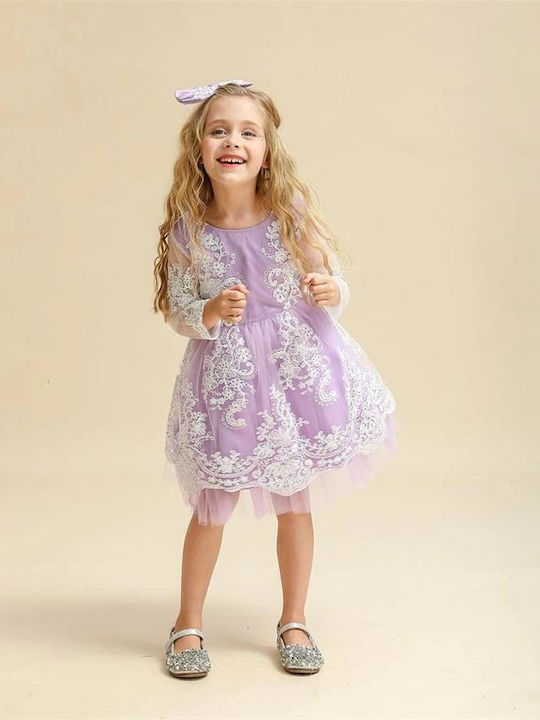 Kinderkleid Langärmelig Tüll Flieder