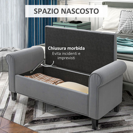Bench Stool With Storage Space Upholstered In Gray Velvet 126x48.5x57cm