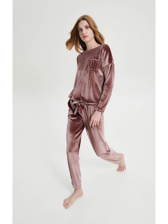 Vamp Winter Damen Samt Einteiliger Pyjama Grün