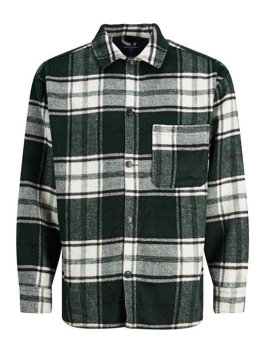 Jack & Jones Men's Shirt Overshirt Long Sleeve Checked Green