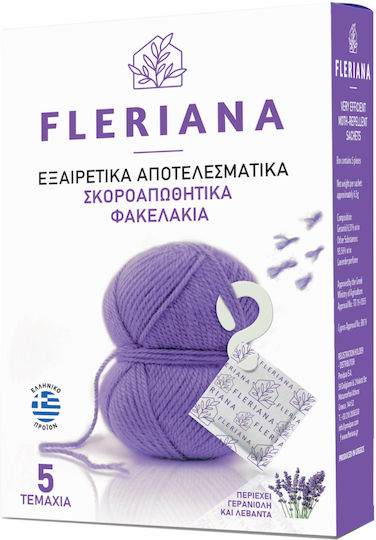Fleriana Αρωματικό Ντουλάπας Φυσικό Σκοροαπωθητικό με Άρωμα Γερανιόλη και Λεβάντα 5τμχ