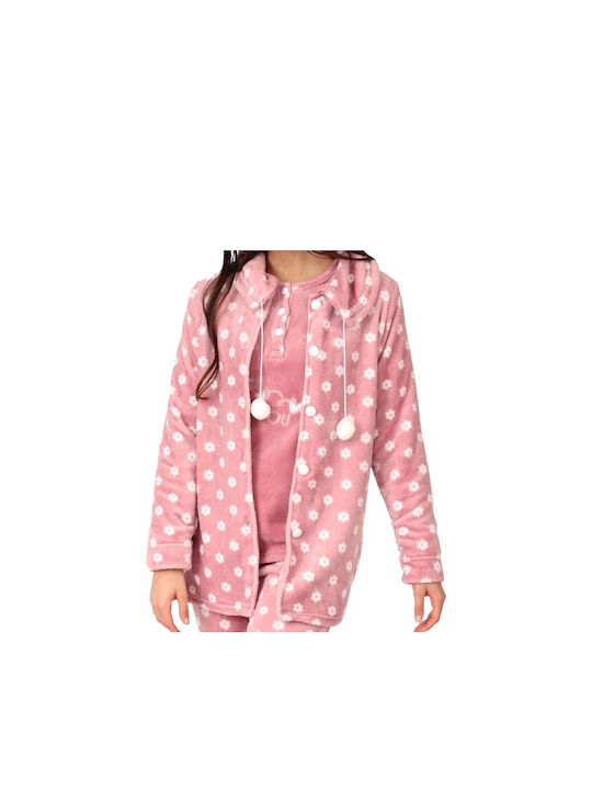 Lydia Creations Winter Damen Vlies Pyjama-Jacke Rosa