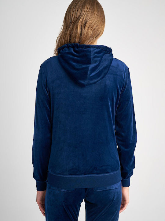 Women's Sweatshirt Jacket Velvet Hooded Blue