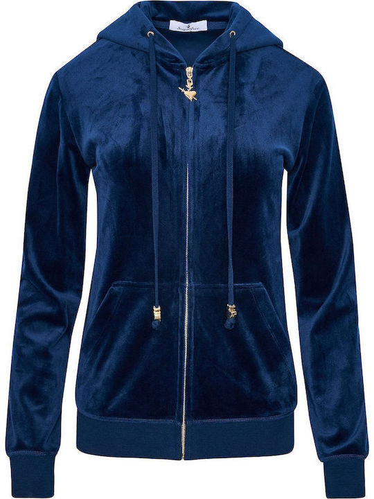 Women's Sweatshirt Jacket Velvet Hooded Blue