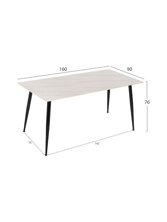 Sintered Τραπέζι Τραπεζαρίας με Πέτρινη Επιφάνεια Λευκό 160x90x76εκ.