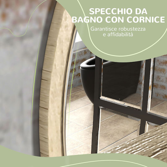 Kleankin Round Bathroom Mirror from Chipboard with Shelf 45x45cm Brown