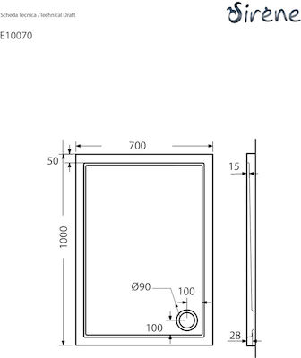 Sirene Extra Flat Ακρυλική Ντουζιέρα 100x70cm Λευκή