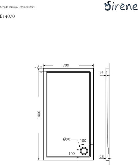 Sirene Rectangular Acrylic Shower White Extra Flat 140x70x5.5cm