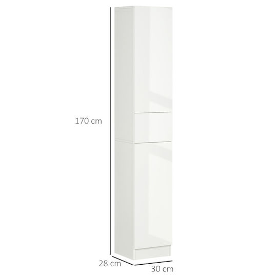 Kleankin Floor Bathroom Column Cabinet L30xD28xH170cm White