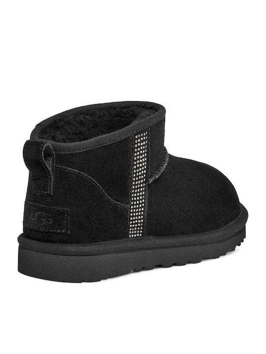 Classic Ultra Mini Bling Leder Stiefeletten Damen Schwarz