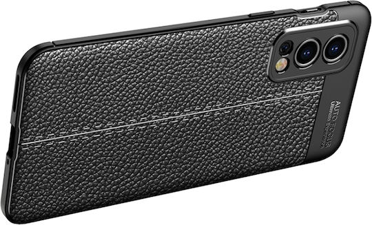Litchi Texture Umschlag Rückseite Silikon Schwarz (OnePlus Nord 2)