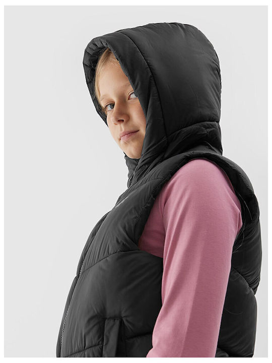 Down Jacket Kids Quilted Sleeveless Short Hooded Black