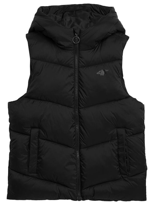 Down Jacket Kids Quilted Sleeveless Short Hooded Black